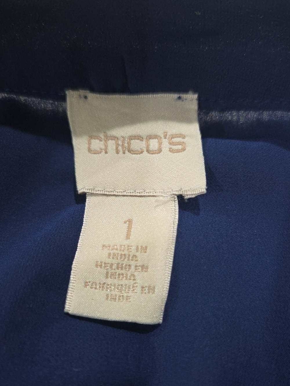 Beautiful Blue Beaded Top By Chicos. V Neck With Sheer Arms & Back, Front Lined. - Picture 11 of 11